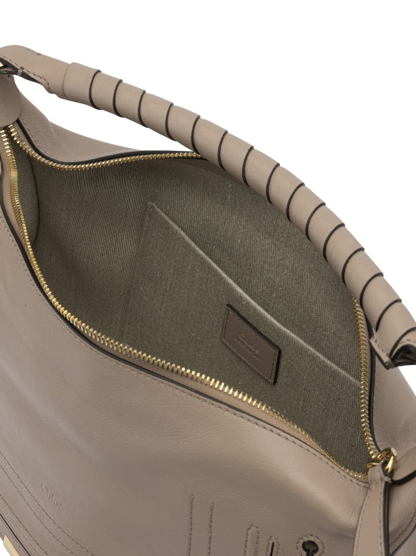 Chloé Structured Beige Leather Shoulder Bag With Gold-Tone Accents