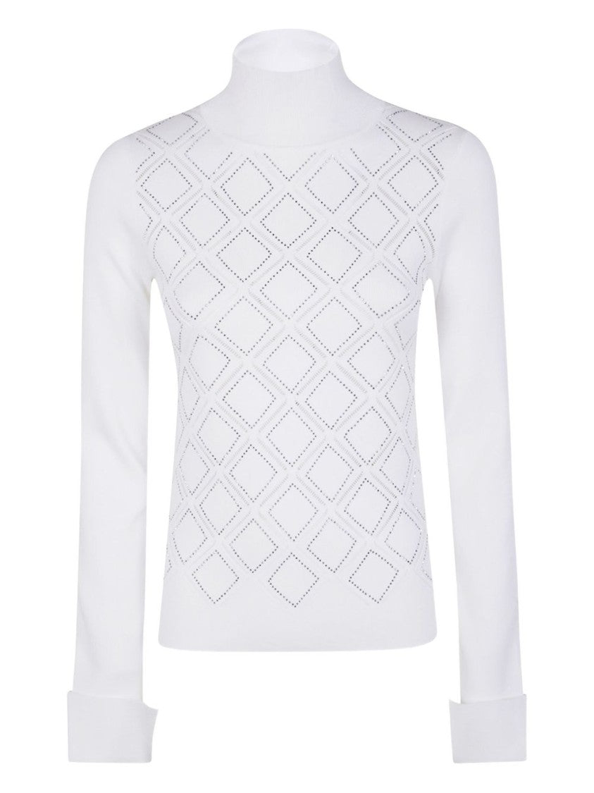 Blugirl Rhombus Pattern High Neck Sweater With Crystal Embellishment