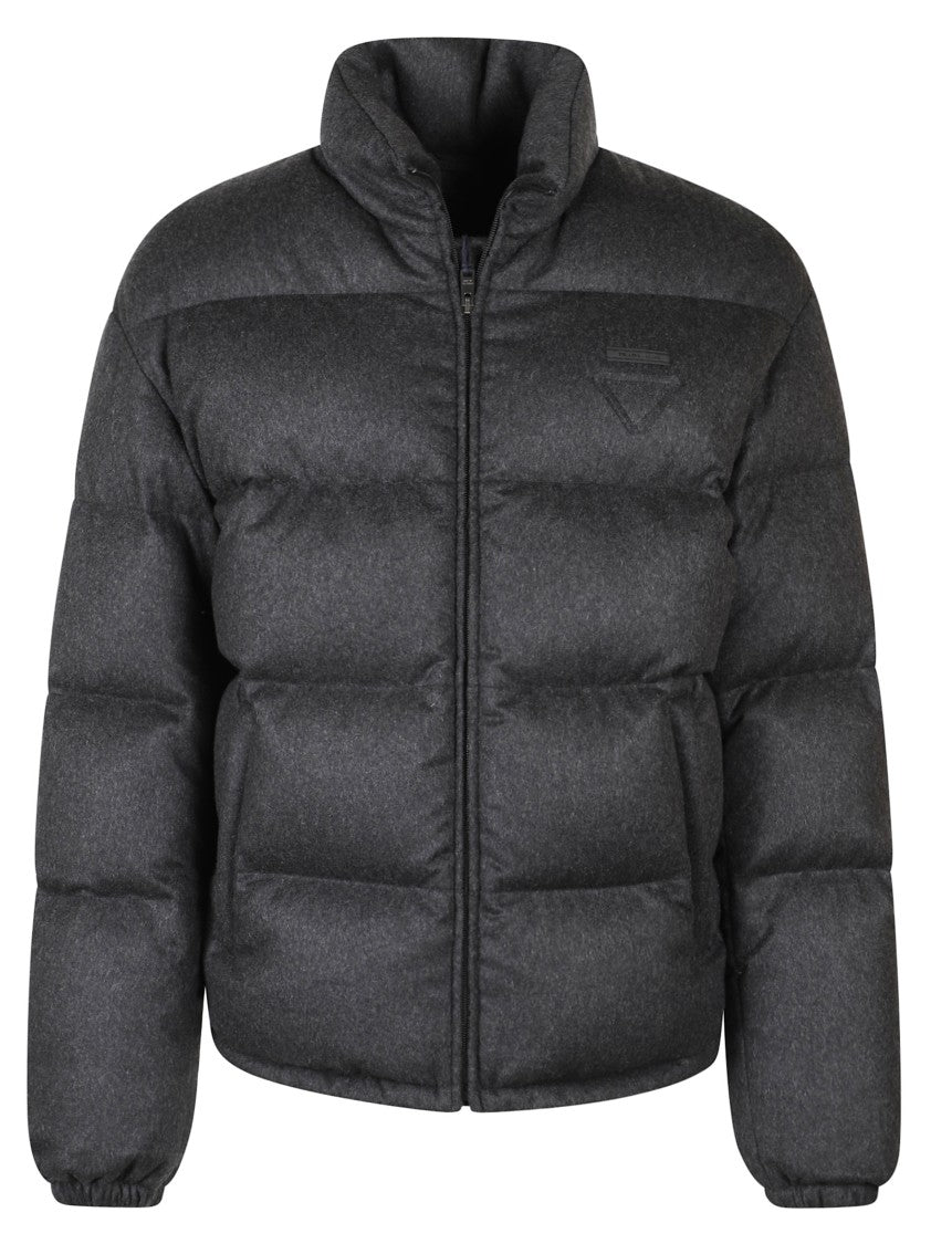 Prada Quilted Anthracite Coat With High Collar And Zipper Closure