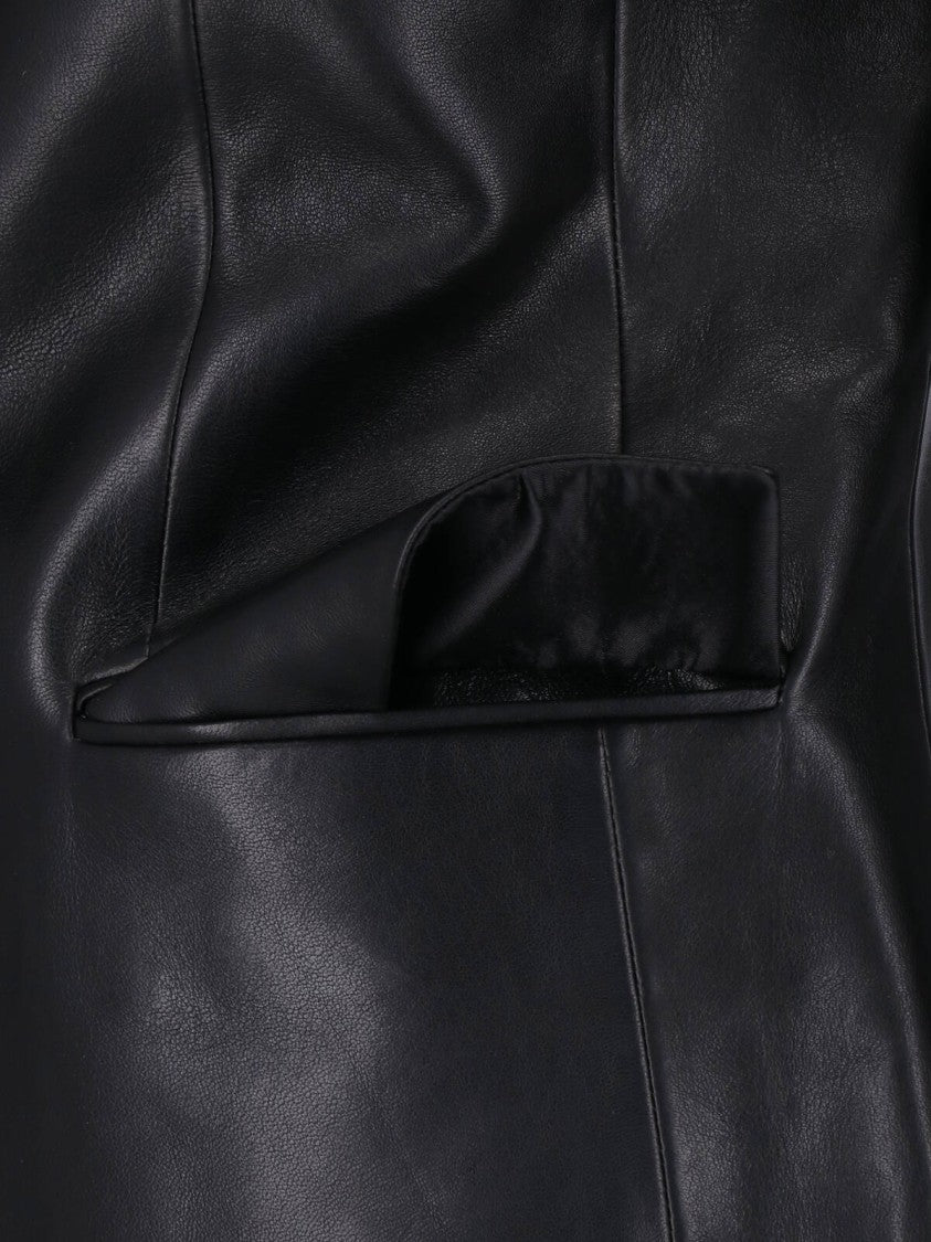 Balmain Black Lambskin Leather Blazer With Classic Notch Lapel