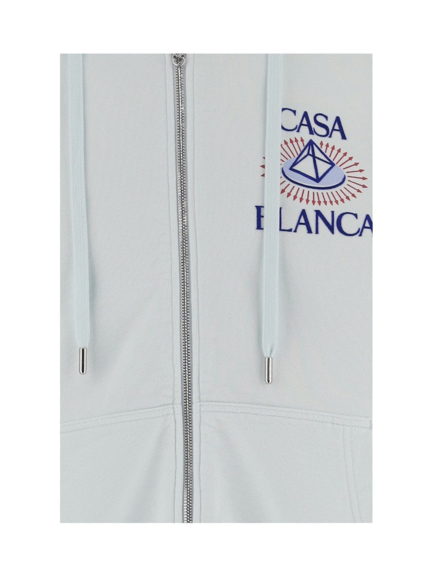 Casablanca Light Blue Logo Print Drawstring Cotton Hoodie