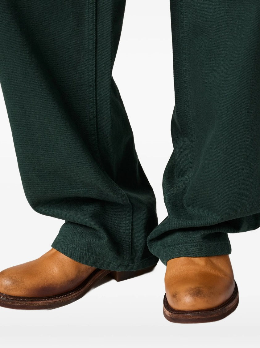 Miu Miu Deep Green Wide-Leg Relaxed Cotton Pants