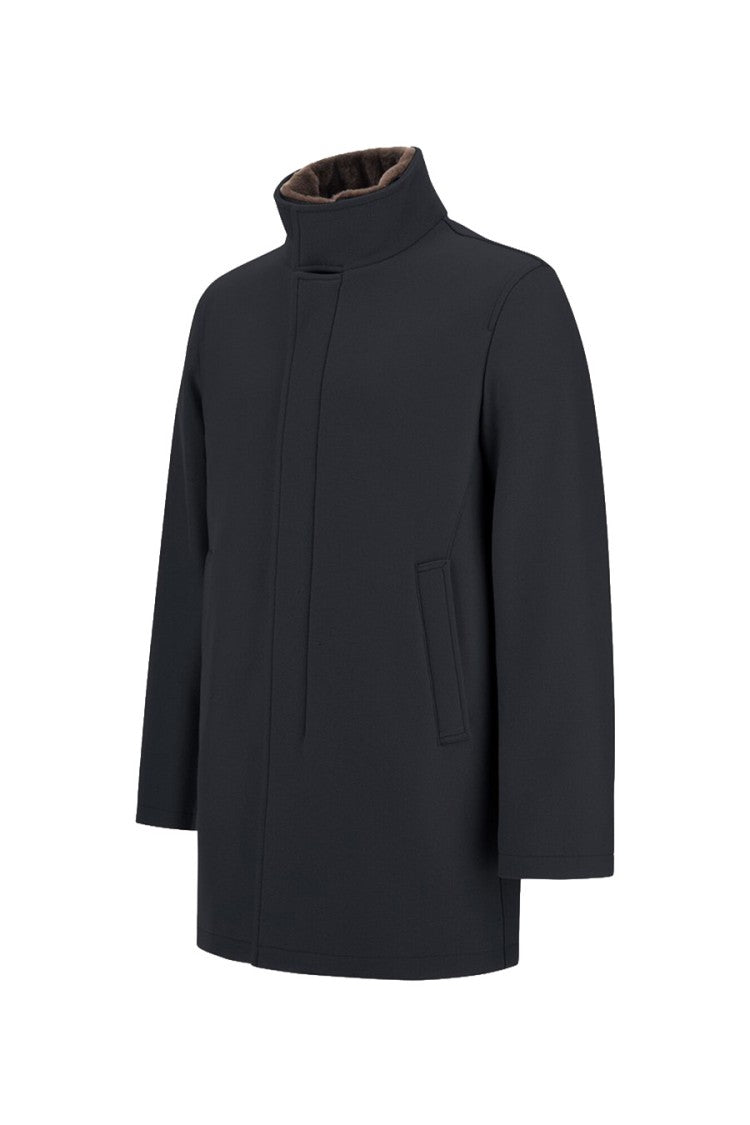 Herno Charcoal Single-Breasted Quilted Collar Wool Coat