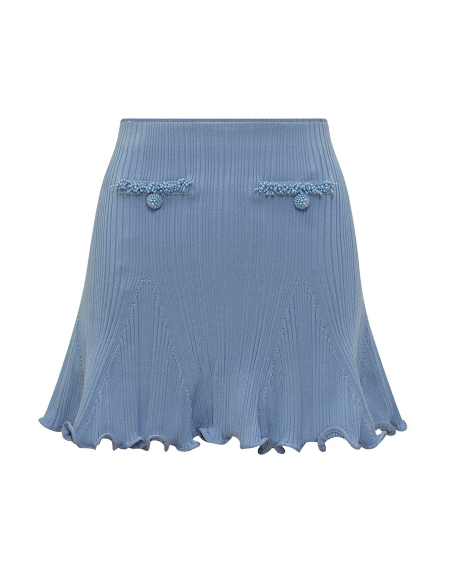 Self-Portrait Ribbed Knit Mini Skirt With Pearl Embellishments