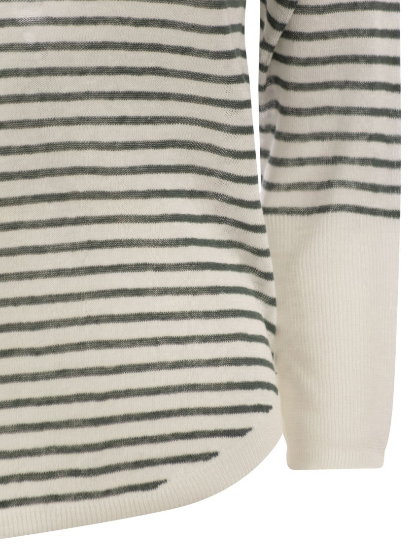 Majestic Striped Linen Boat Neck T-Shirt