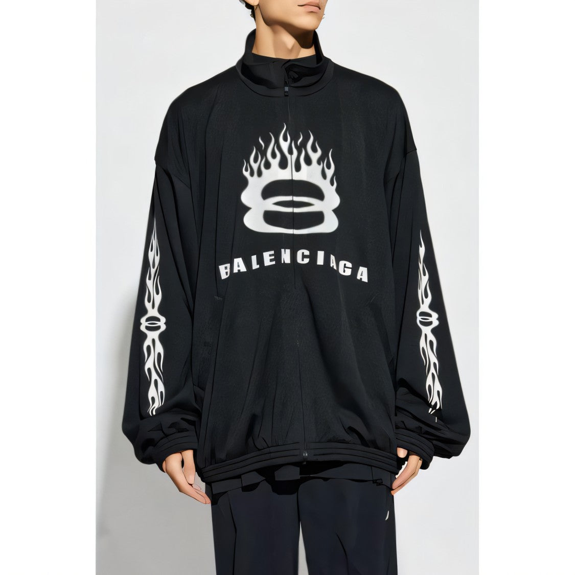 Balenciaga Relaxed-Fit Graphic Logo Jacket With High Collar