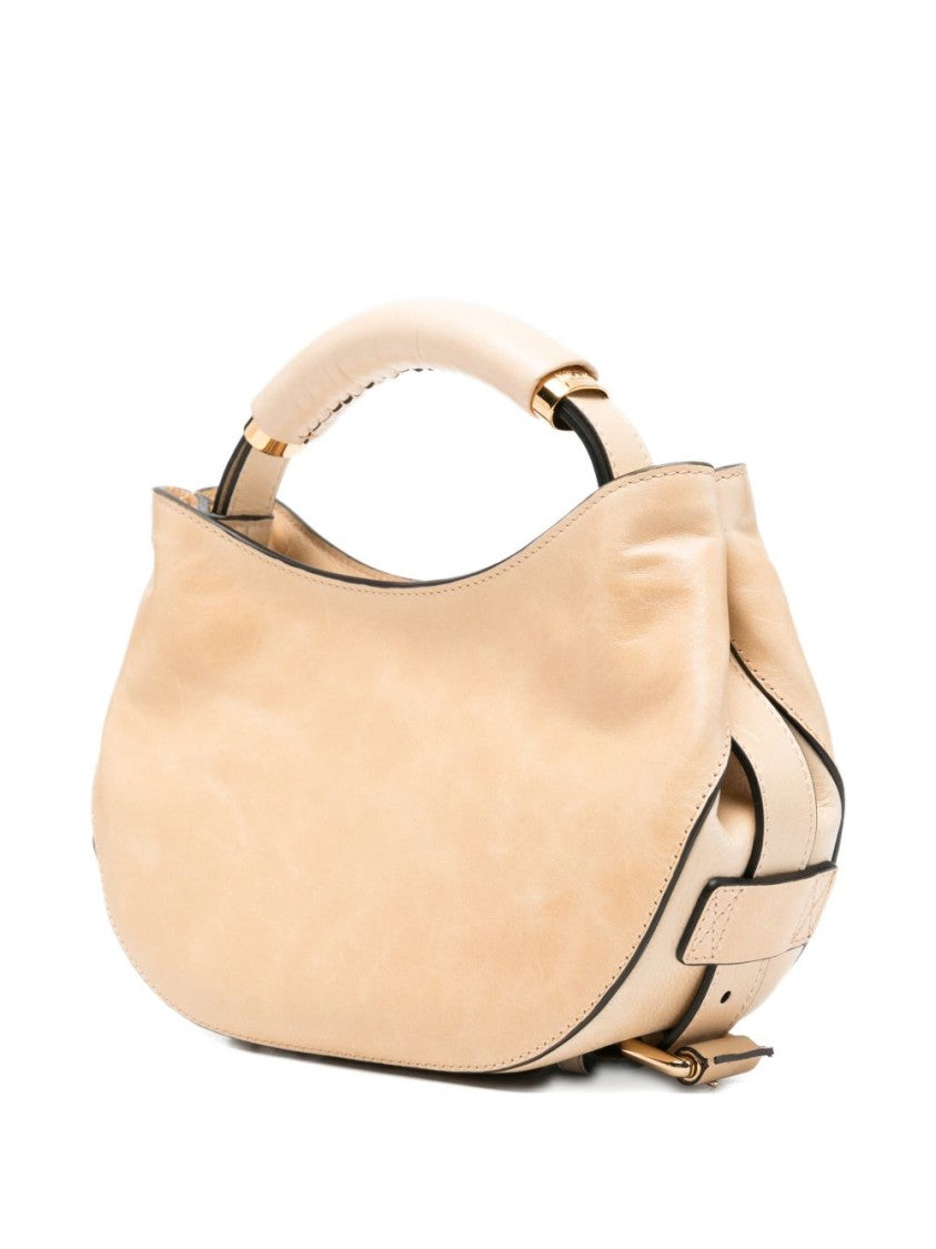 Moschino Crescent Shaped Structured Gold Accent Bag