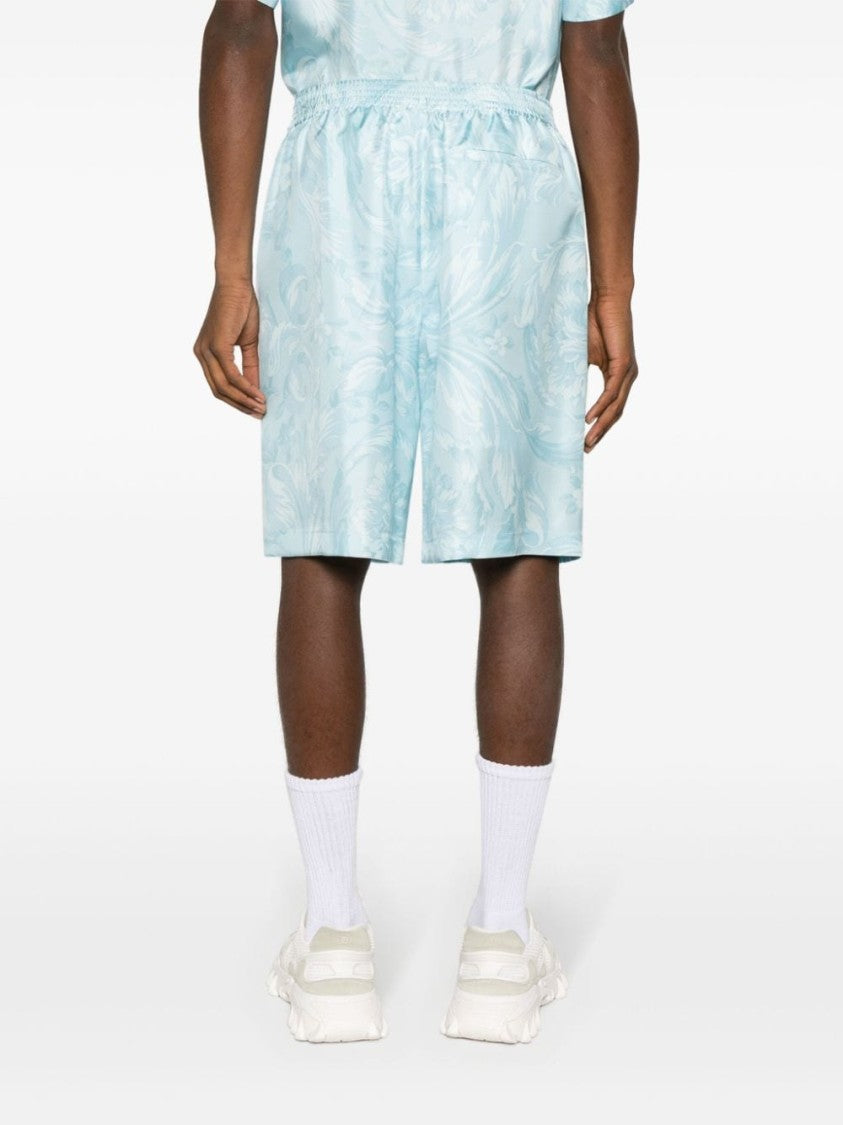 Versace Thigh-Length Baby Blue Silk Satin Shorts