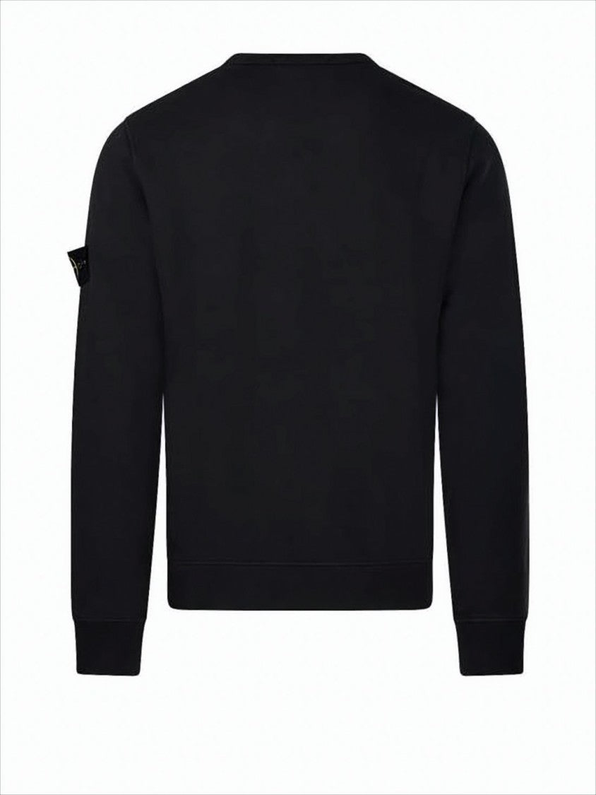 Stone Island Minimalist Long-Sleeve Black Sweatshirt With Ribbed Cuffs
