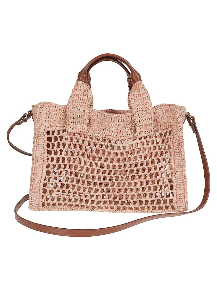 Chloé Horizontal Raffia Tote Bag With Buffalo Leather Accents
