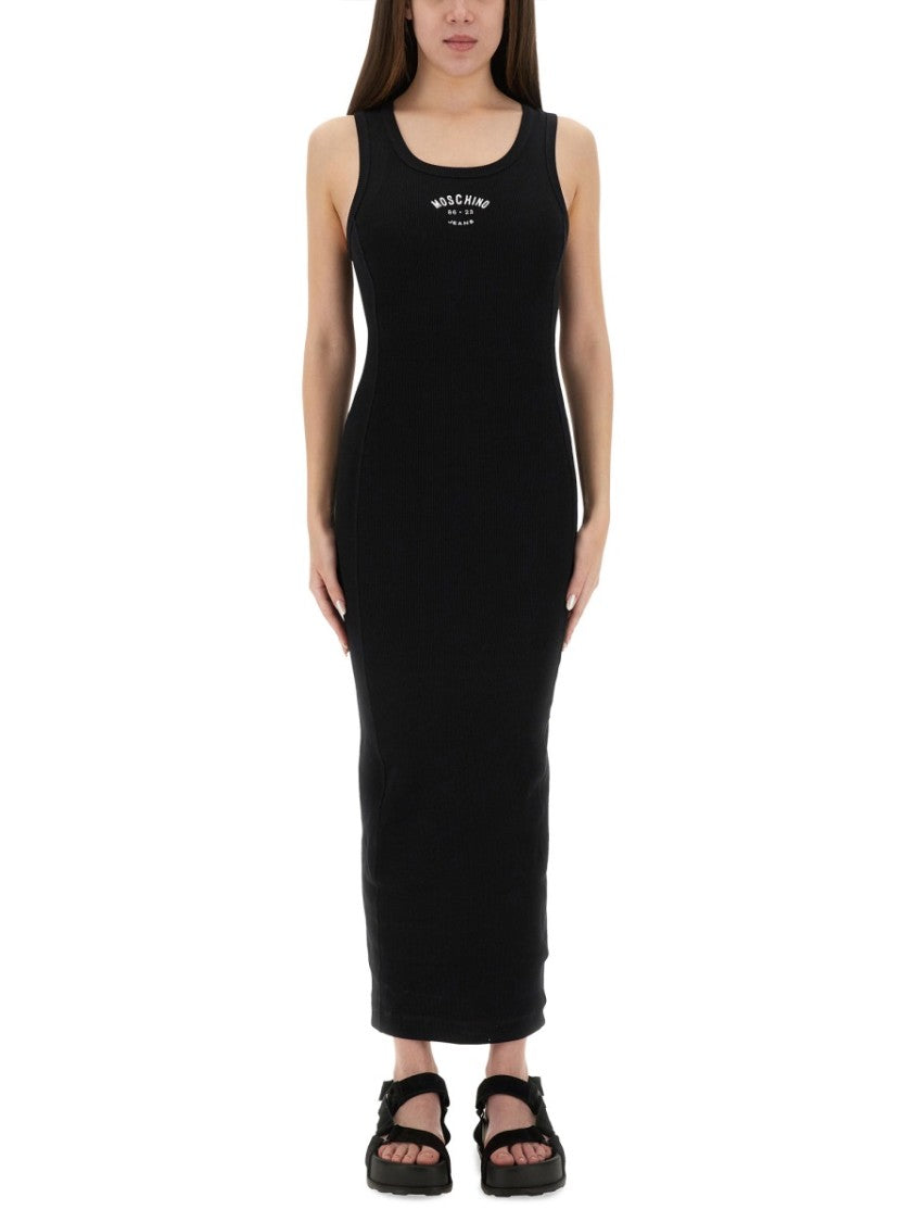Moschino Long Ribbed Maxi Dress With Logo Detail