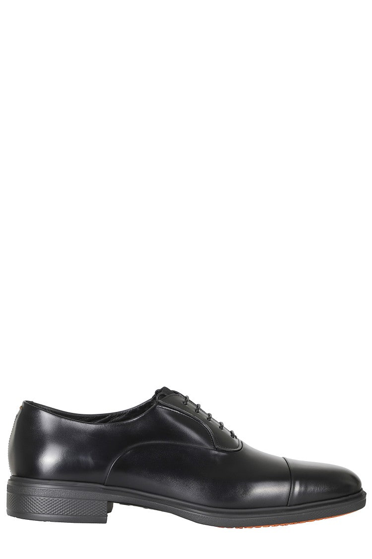 Santoni Black Easy Memory Foam Leather Oxford Shoes