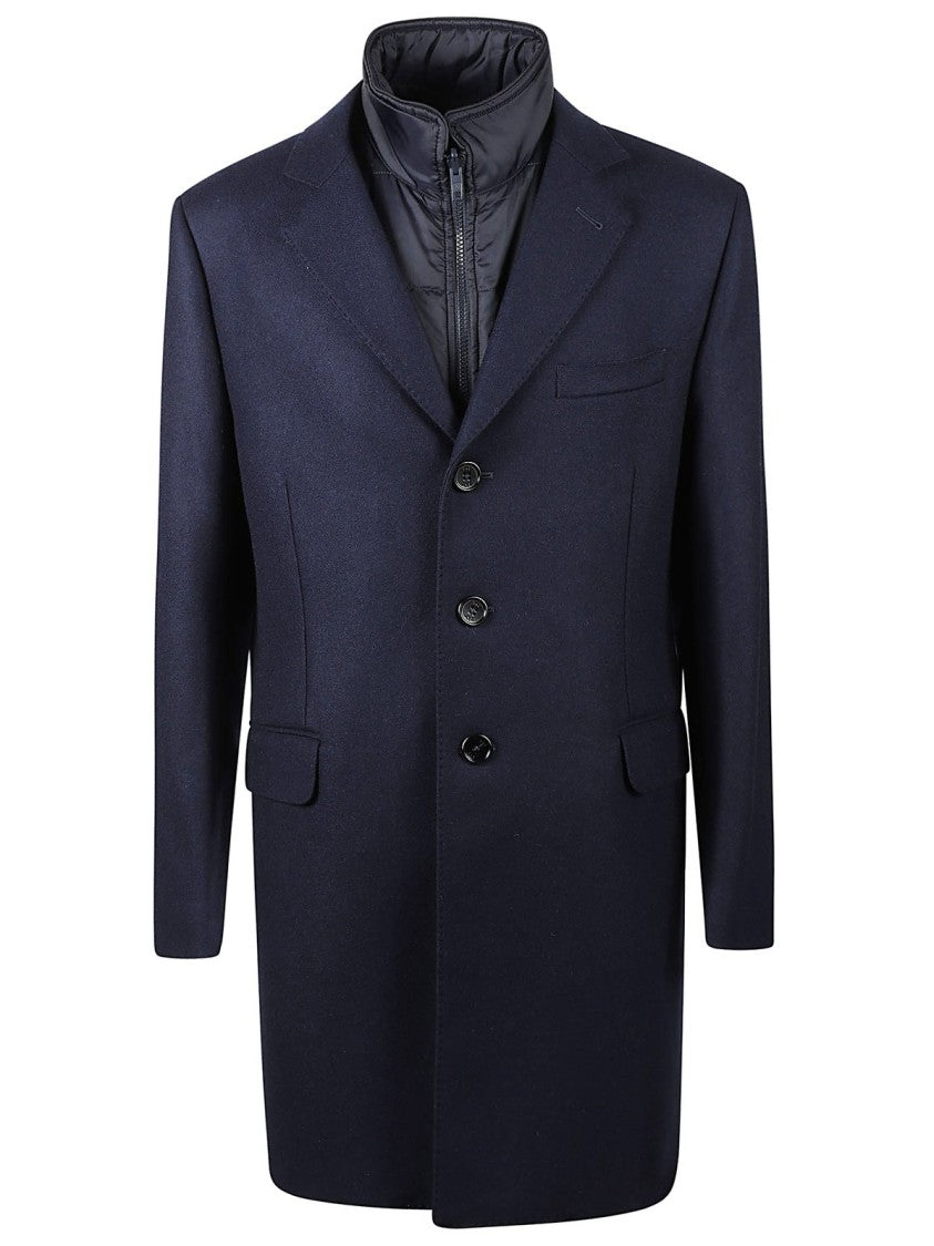 Fay Tailored Blue Layered Coat With Notched Lapel