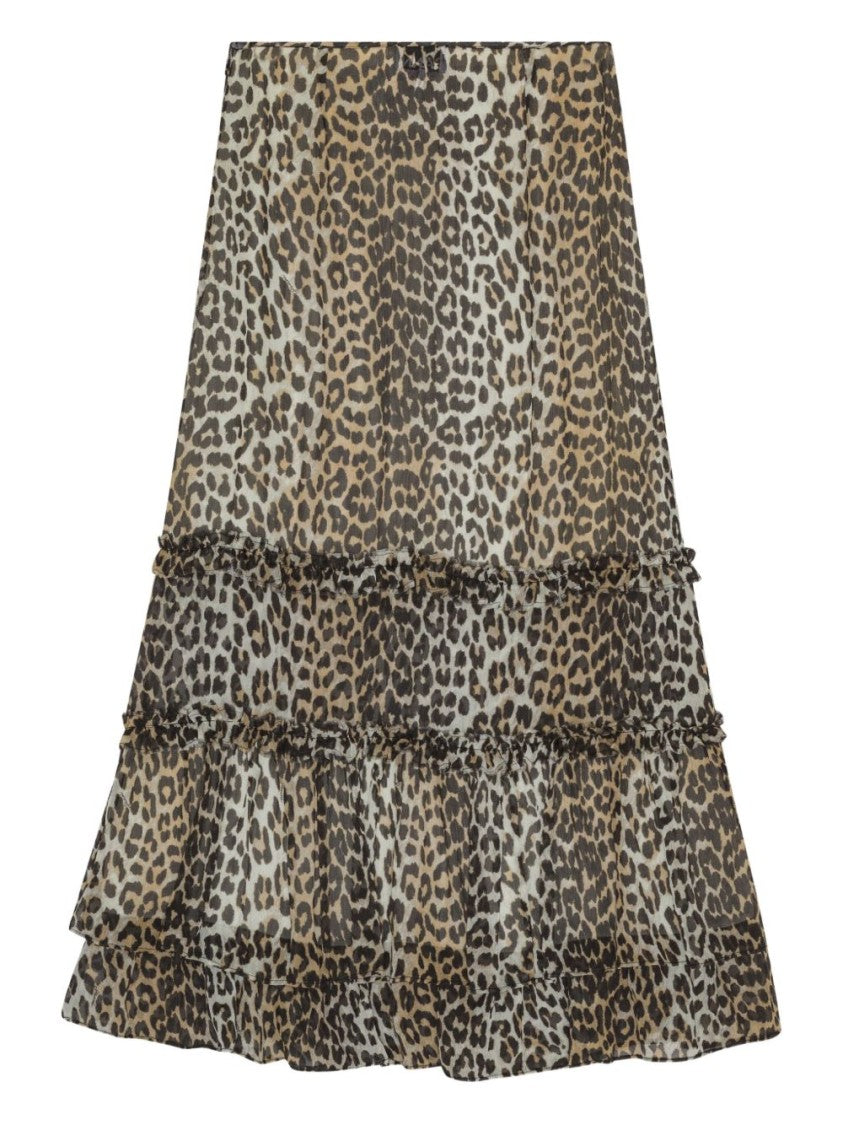 Ganni Multicolour Leopard Print Midi Skirt