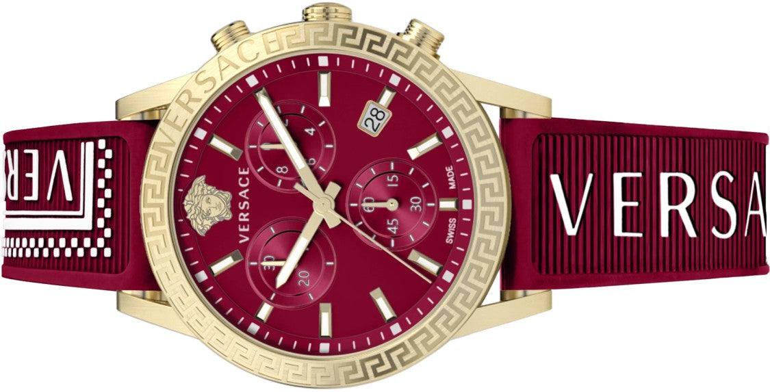 Versace Chronograph Red Dial Women's Watch With Gold-Tone Case