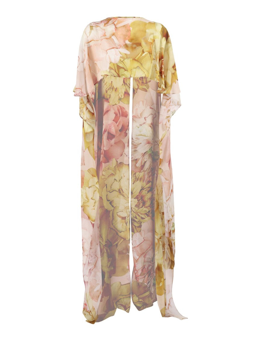 Clips Flowing Sheer Floral Print Beach Cover-Up
