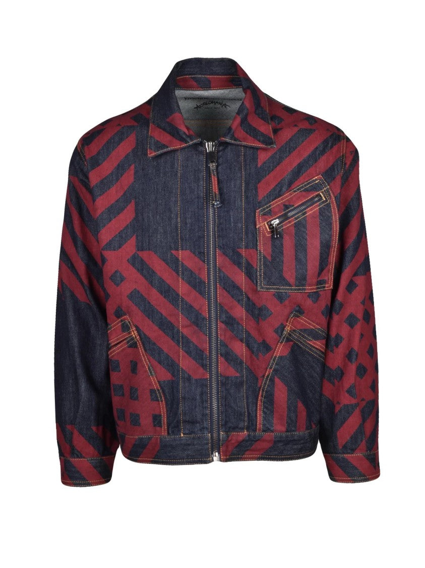 Vivienne Westwood Anglomania Geometric Pattern Denim Jacket With Zip Closure