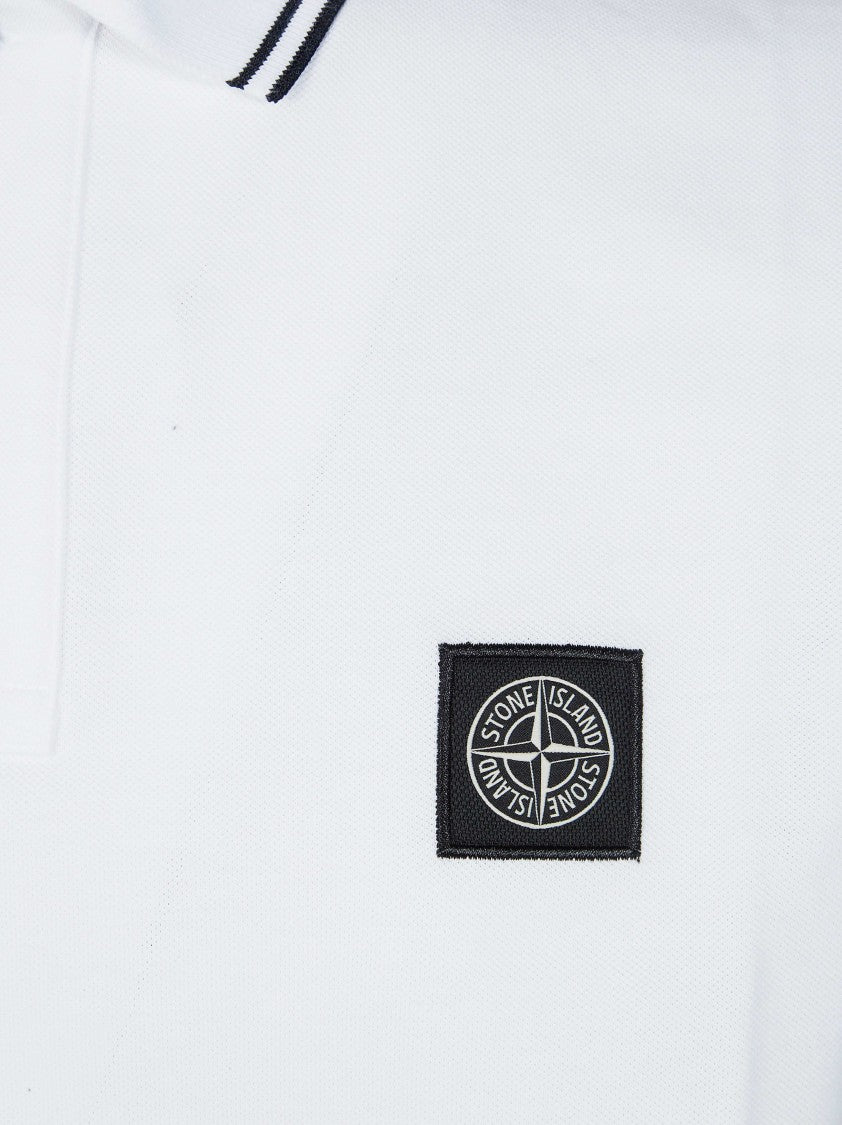 Stone Island White Black Double Stripes Polo Shirt