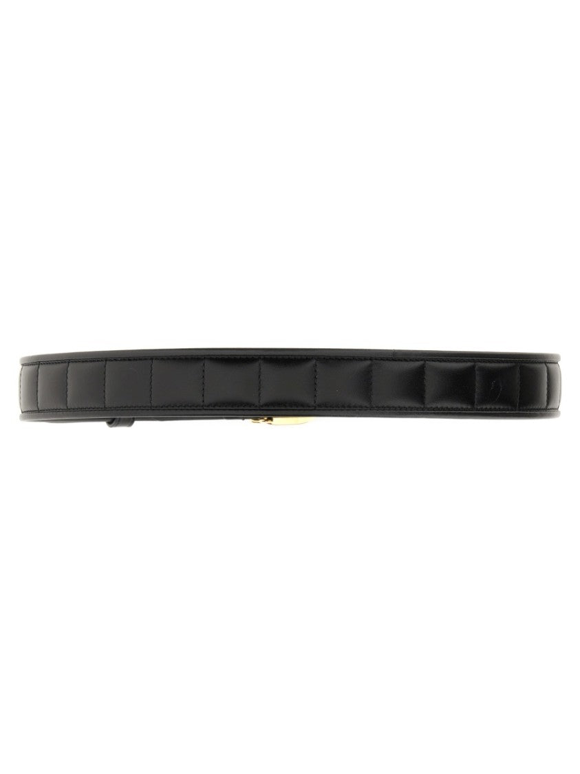 Gucci Black Quilted Leather Belt With Gold Cross Buckle