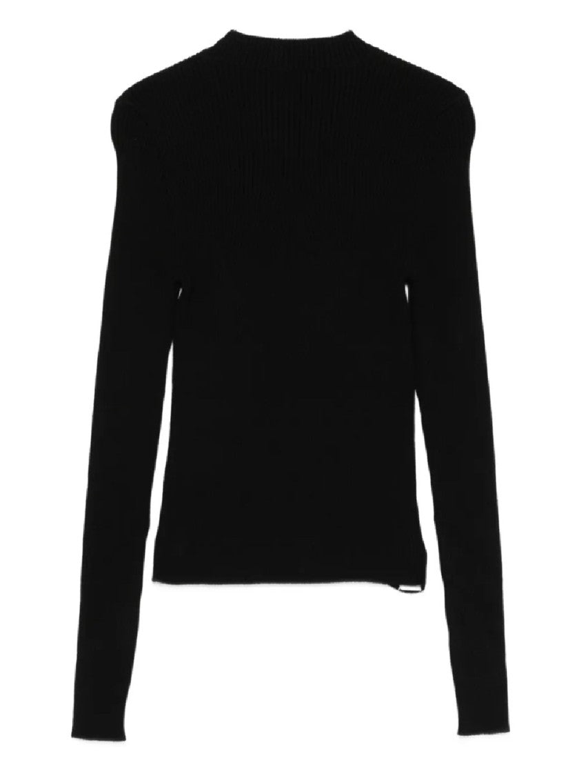 Msgm Fitted Long-Sleeve Ribbed Top With Structured Shoulders