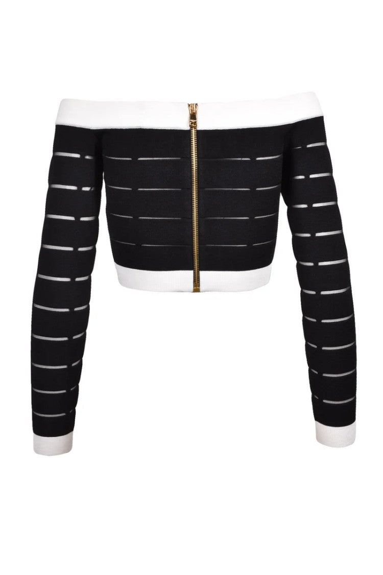 Balmain Knit Top Back Zip - Black/White