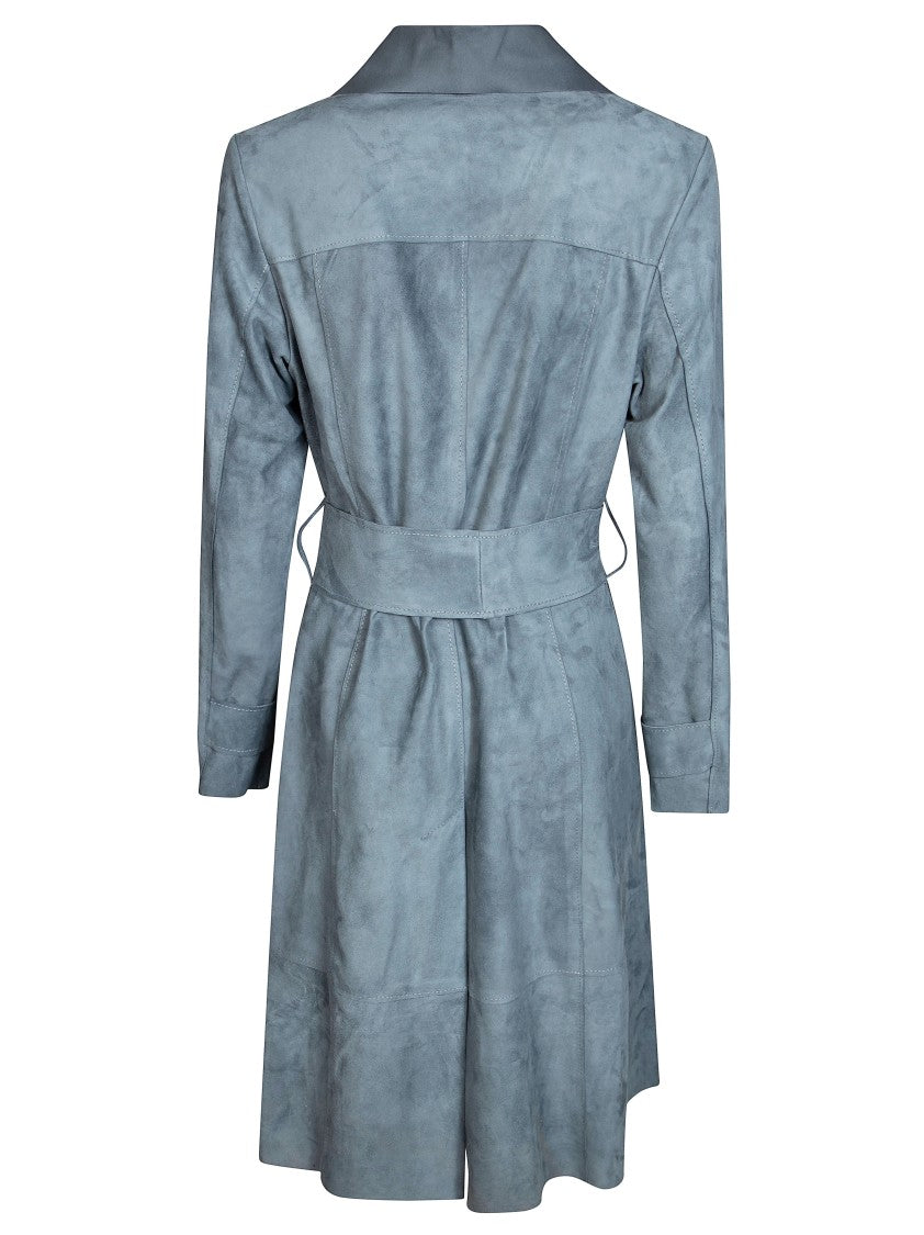 Nuage Soft Suede Belted Double Breasted Trench Coat