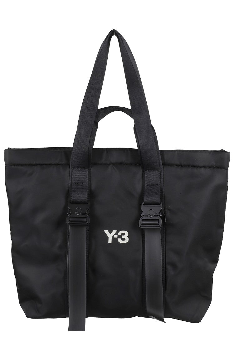 Y-3 Black Tote Bag With Front Logo And Zip Closure