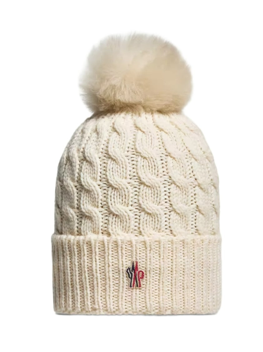 Moncler Grenoble Knitted Wool Beanie With Large Fluffy Pom-Pom
