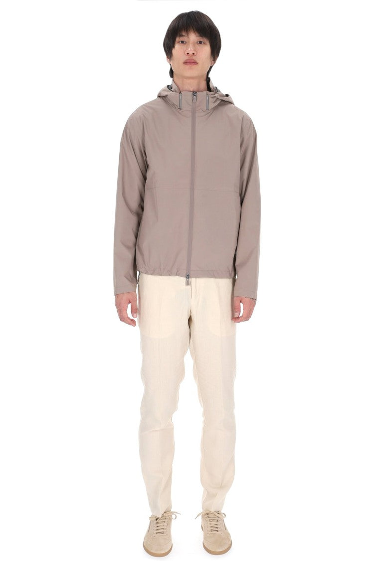 Herno Beige Waterproof Nylon Bomber Jacket