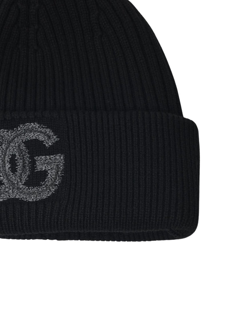 Dolce & Gabbana Ribbed Virgin Wool Logo Beanie Hat