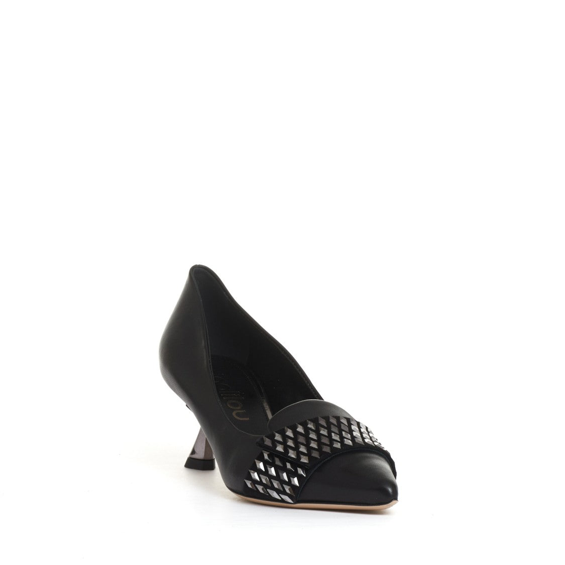 Ninalilou Black Leather Pump With Rhinestone Pattern