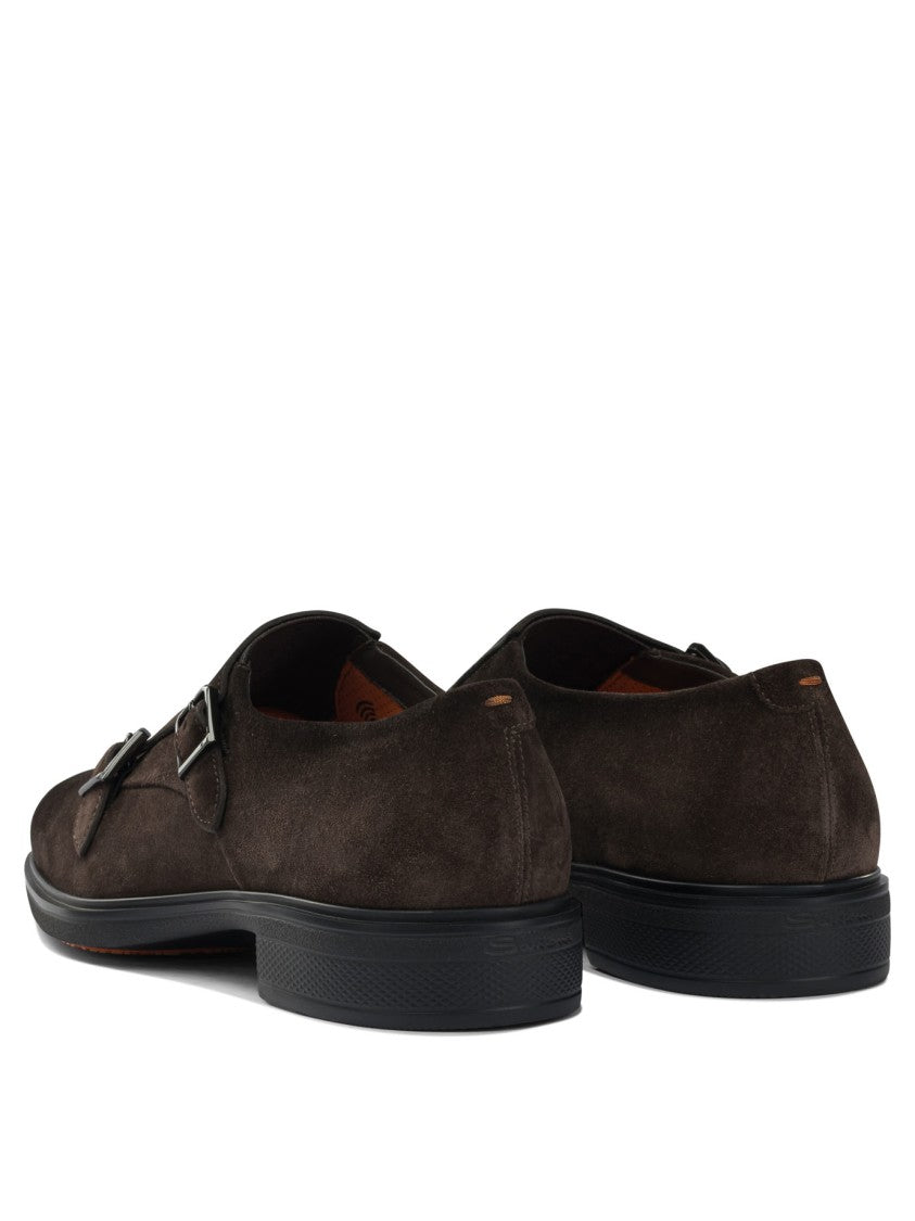Santoni Suede Double Buckle Loafers