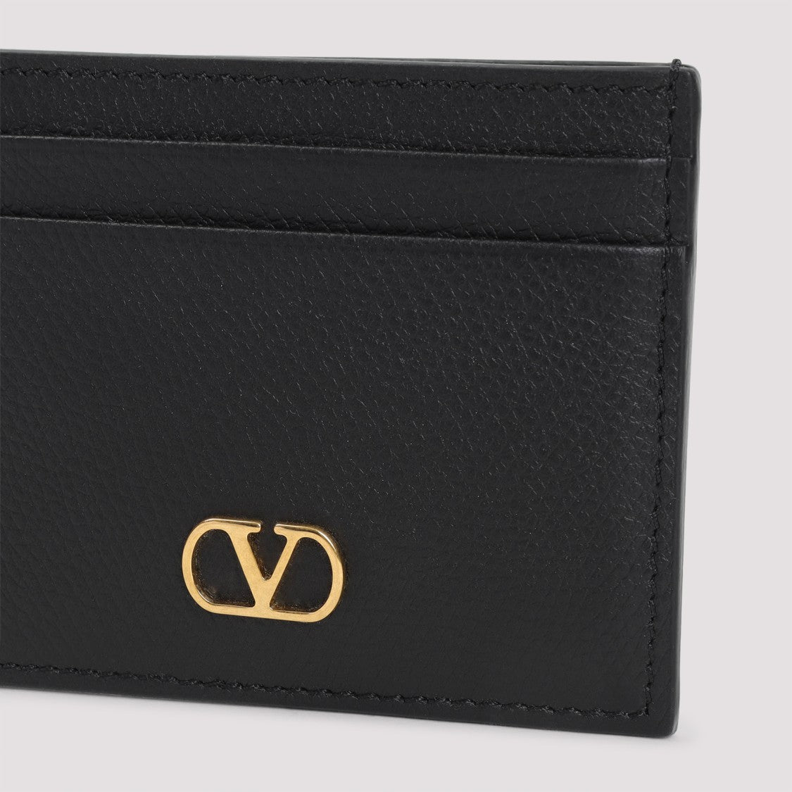 Valentino Signature V-Logo Black Grained Leather Card Case