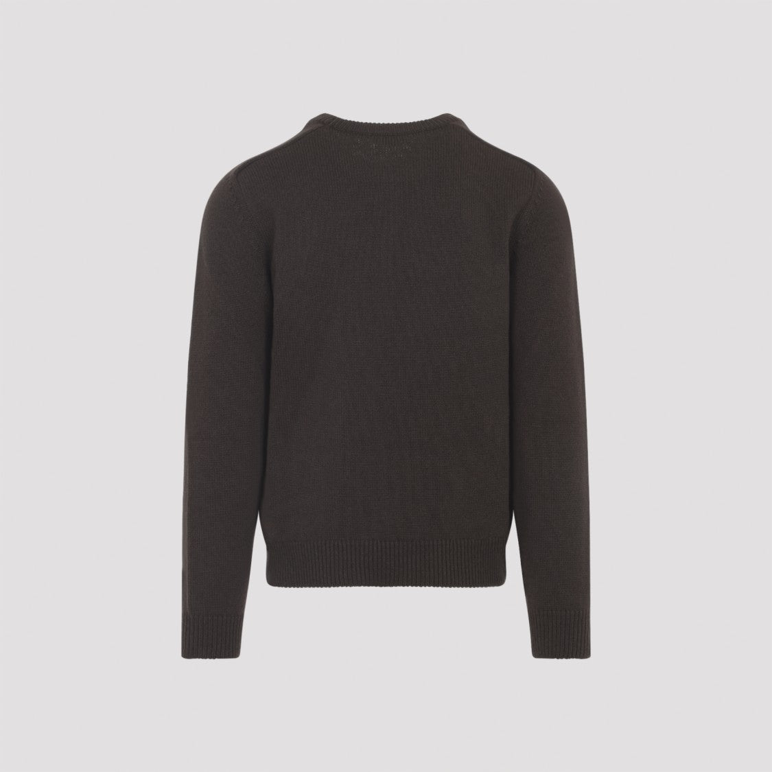 Celine Brown Virgin Wool Crewneck Sweater With Contrast Logo