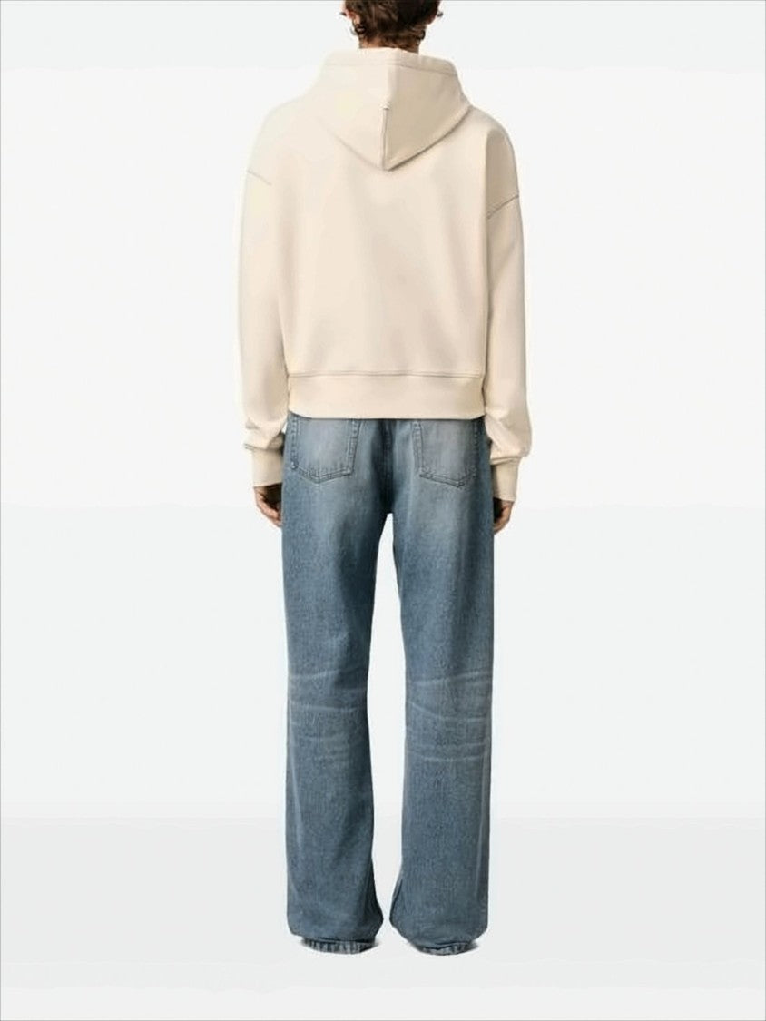 Ami Paris Cropped Hoodie With Drawstring And Embroidered Logo Detail
