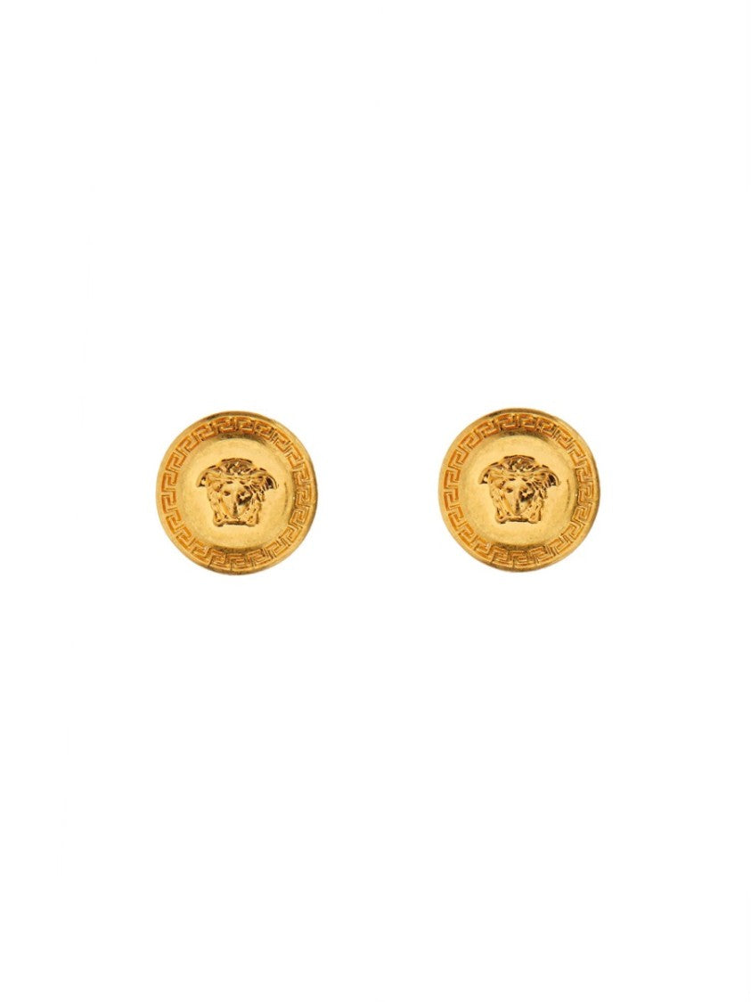 Versace Tribute Round Brass Medusa Earrings