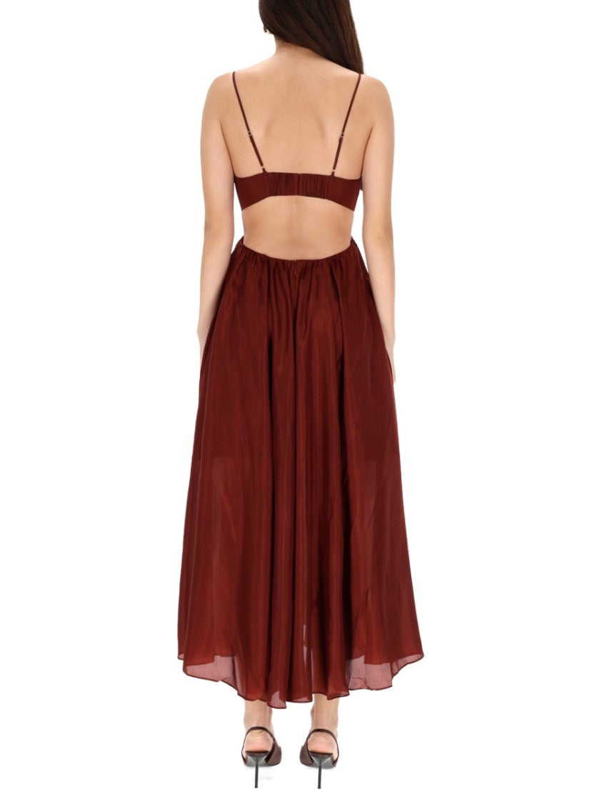 Zimmermann Bordeaux Deep V-Neck Open Back Silk Dress
