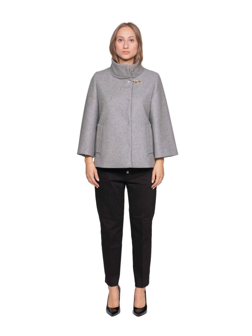 Fay Boxy Grey Jacket With Three-Quarter Sleeves And Stand Collar