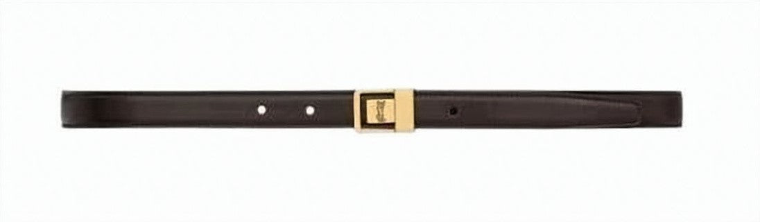 Saint Laurent Slim Leather Belt With Polished Gold Buckle