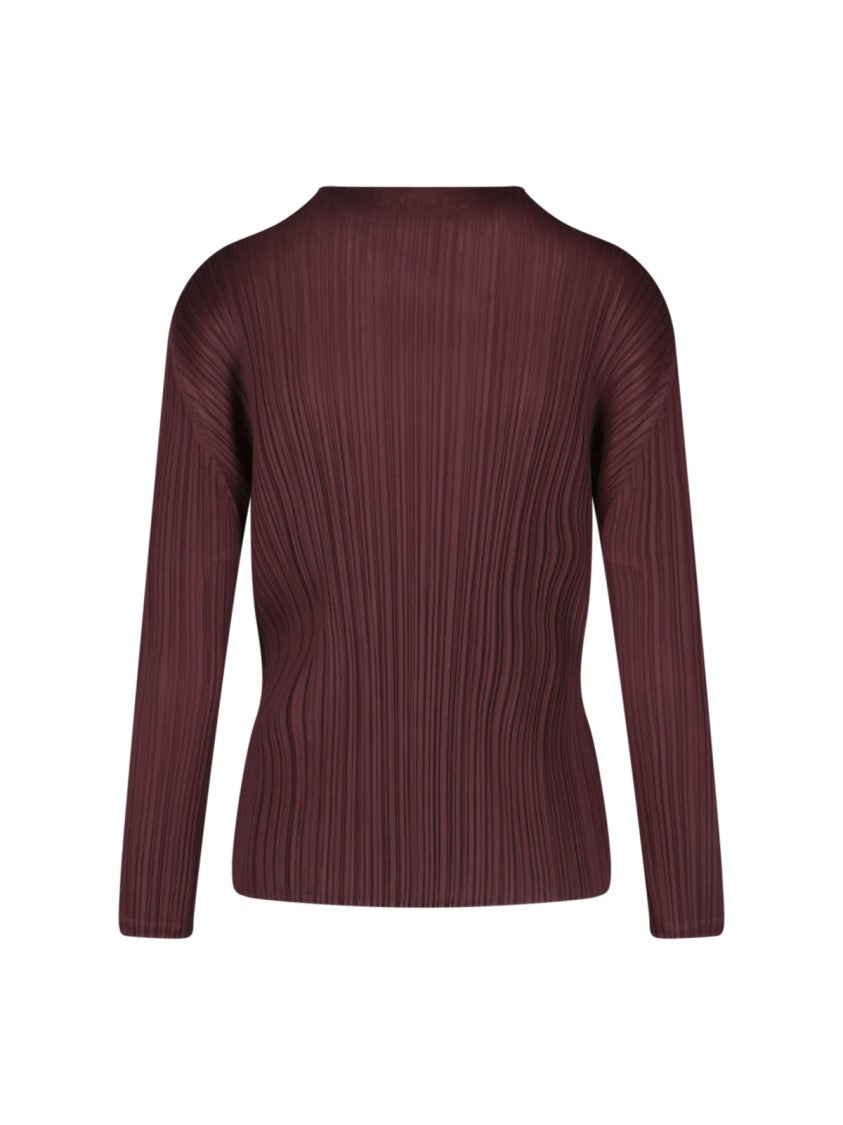 Pleats Please Bordeaux Pleated High-Neck Top