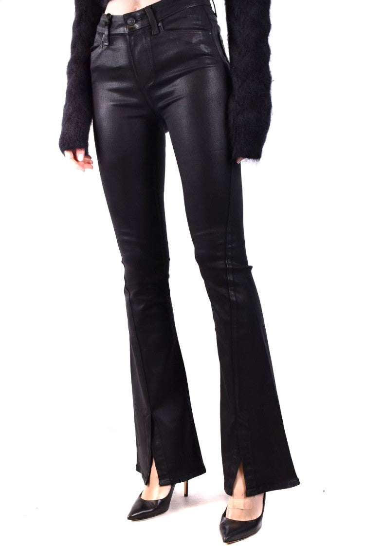 Paige Black Flared Jeans With Side Slits And Luxurious Fabric Blend