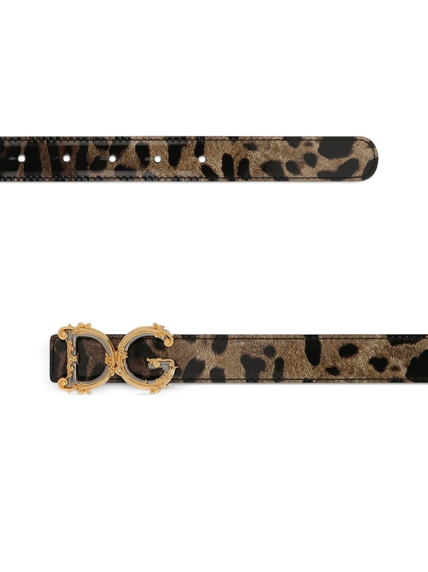 Dolce & Gabbana Glossy Leopard Print Dg Barocco Belt