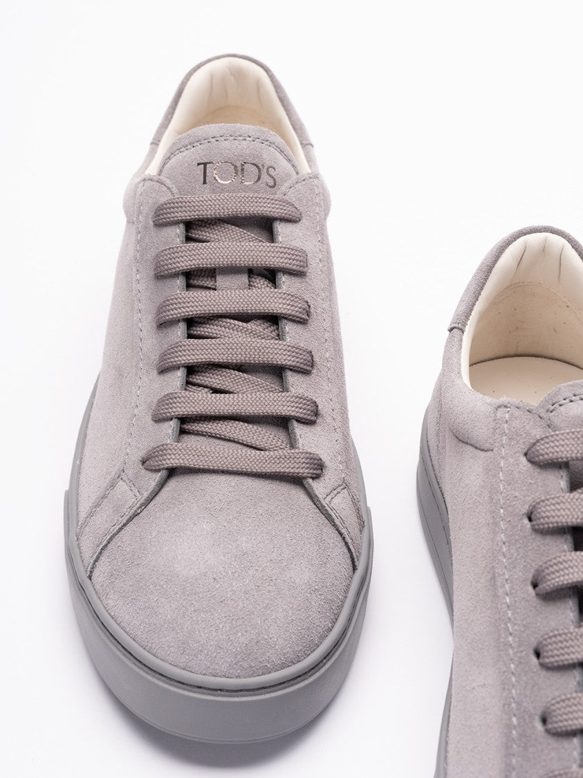 Tod's Grey Calf Leather Sneakers With Rubber Sole