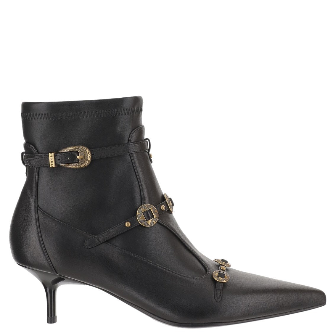 Pinko Pointed Toe Ankle Boots With Decorative Straps