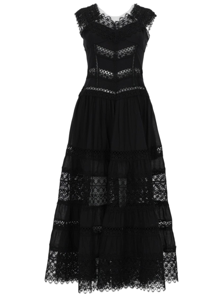 Charo Ruiz Ibiza Maxi Dress With Intricate Lace Panels And Scalloped Neckline