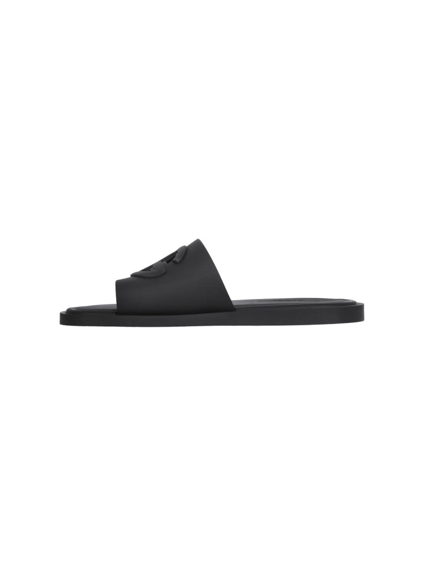 Dolce & Gabbana Black Beachwear Rubber Slides Sandals