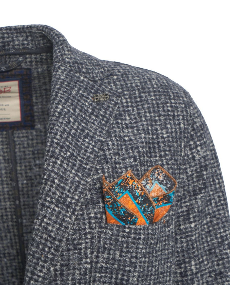 Bob Textured Grey Blazer With Decorative Pocket Square