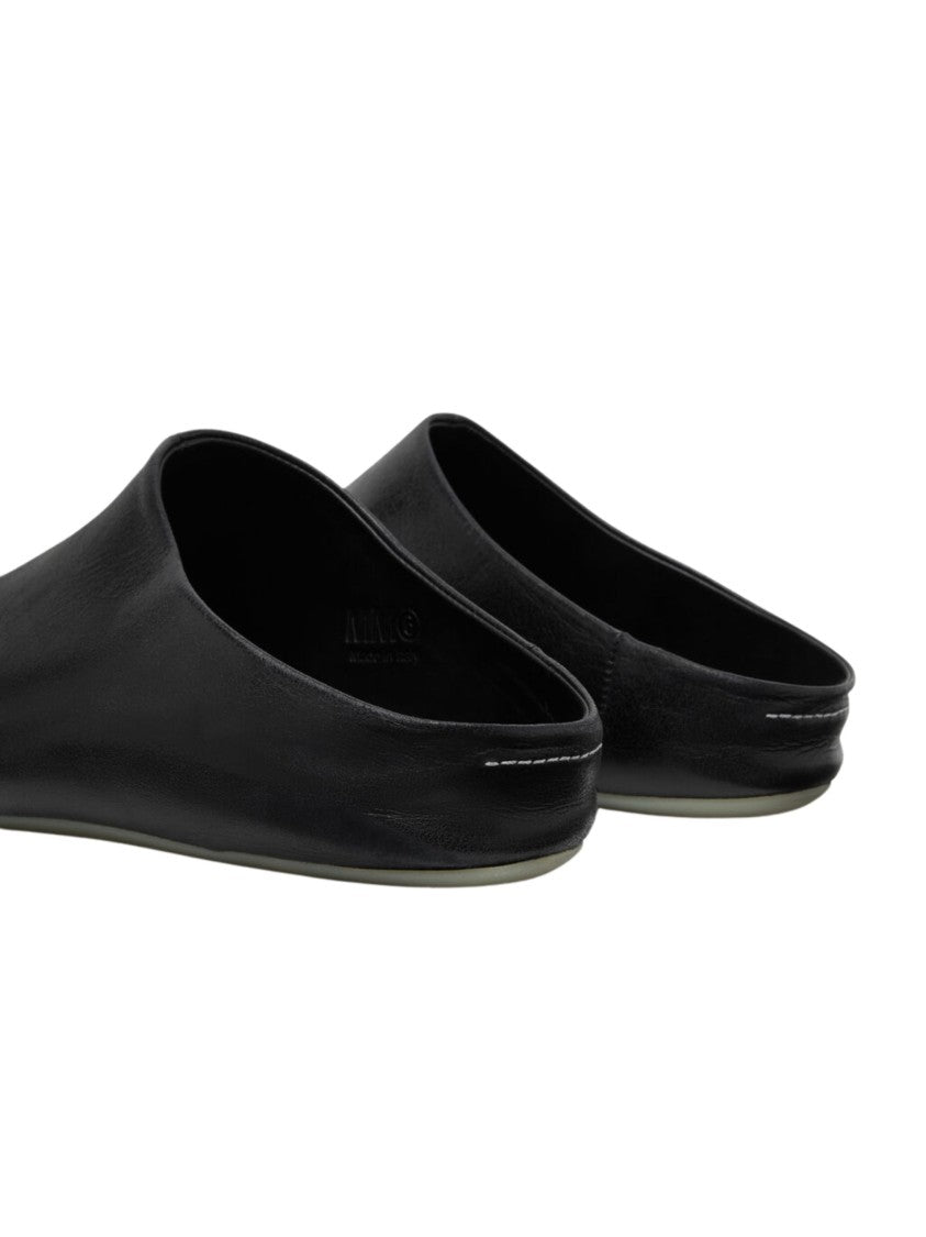 Mm6 By Maison Margiela Black Iconic Anatomical Toe Leather Sabot