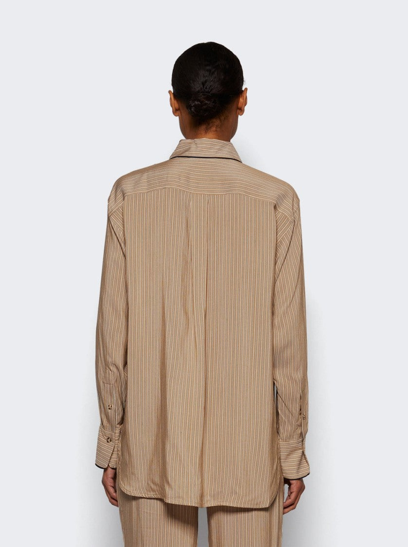 Victoria Beckham Piping Detail Pyjama Shirt Tobacco And Midnight