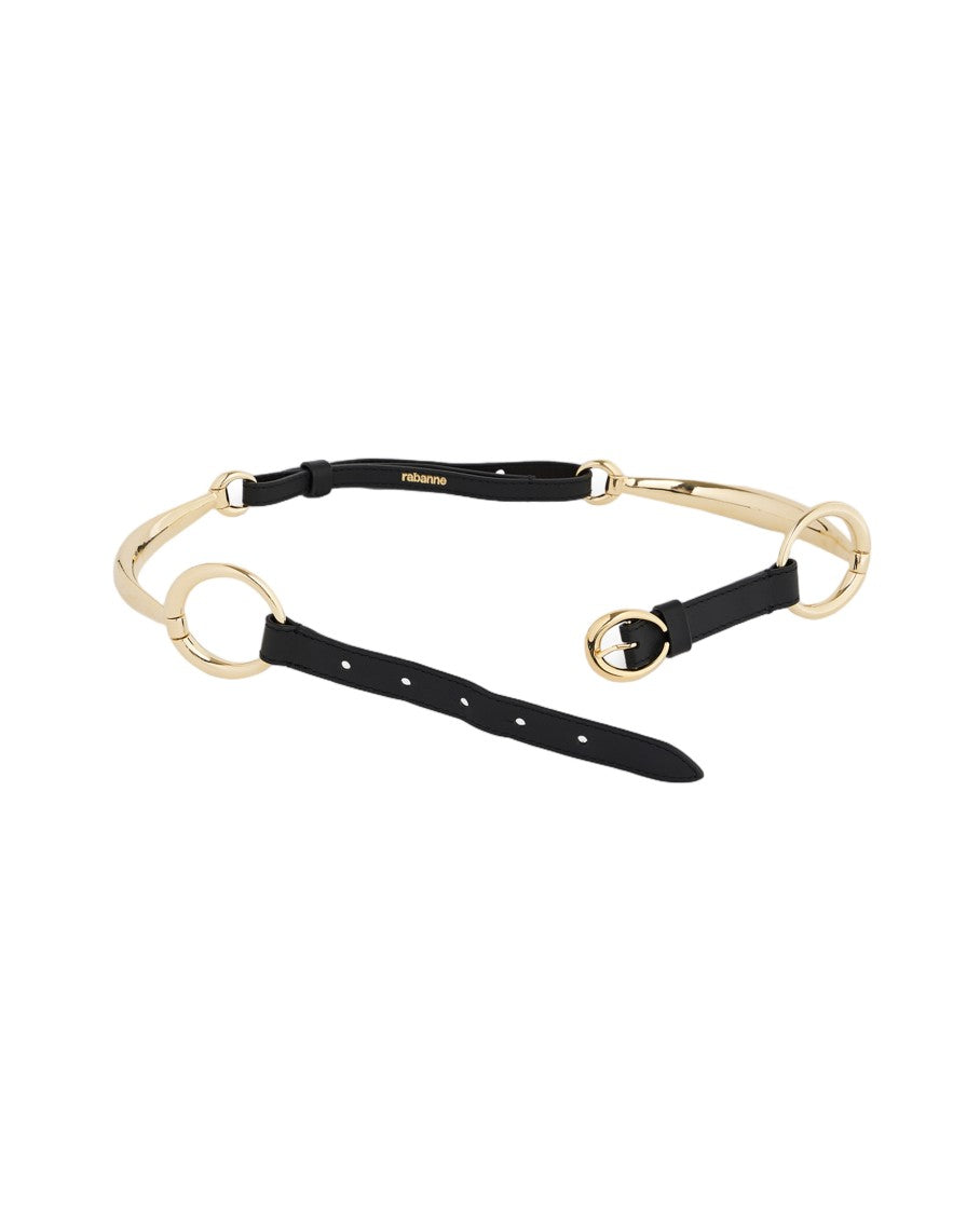 Rabanne Sophisticated Black Leather Belt With Gold Accents